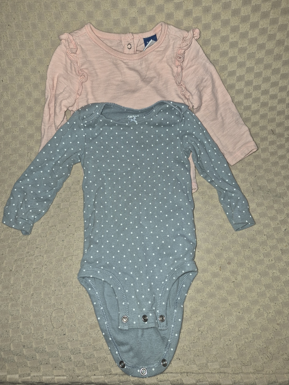 Old Navy Pink Ruffle & Blue Polka Dot Long-Sleeve Bodysuit Pair
